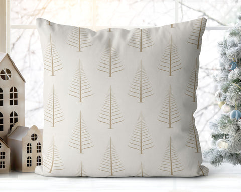 Gentle Winter Christmas Trees Desert Beige Off-White Cream Pillow Throw - Cush Potato Pillows