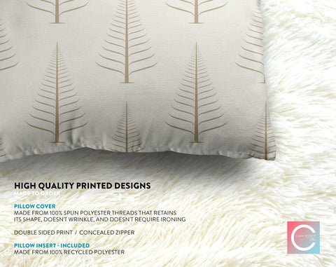 Gentle Winter Christmas Trees Desert Beige Off-White Cream Pillow Throw - Cush Potato Pillows