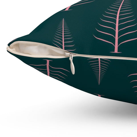 Gentle Winter Christmas Trees Flamingo Pink on Emerald Green Pillow Throw - Cush Potato Pillows
