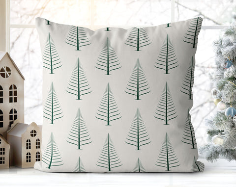 Gentle Winter Christmas Trees Forest Green Off-White Cream Pillow Throw - Cush Potato Pillows