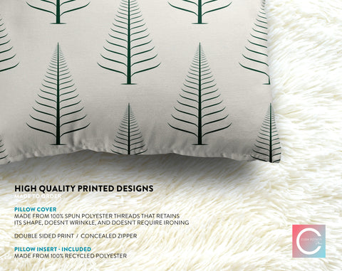 Gentle Winter Christmas Trees Forest Green Off-White Cream Pillow Throw - Cush Potato Pillows
