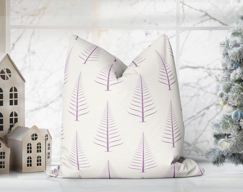Gentle Winter Christmas Trees Lilac Purple Off-White Cream Pillow Throw - Cush Potato Pillows