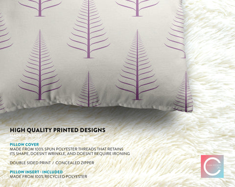 Gentle Winter Christmas Trees Lilac Purple Off-White Cream Pillow Throw - Cush Potato Pillows