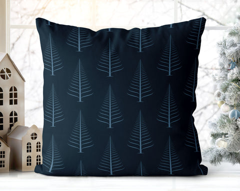 Gentle Winter Christmas Trees Midnight Blue Pillow Throw - Cush Potato Pillows