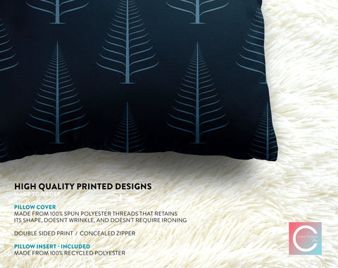 Gentle Winter Christmas Trees Midnight Blue Pillow Throw - Cush Potato Pillows