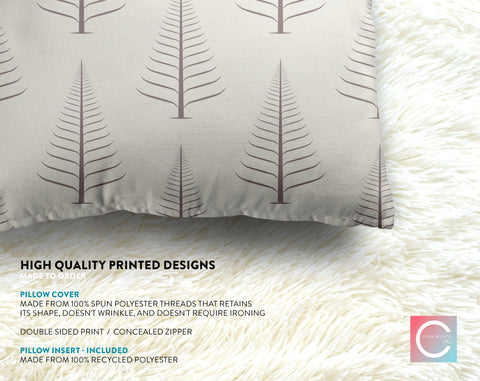 Gentle Winter Christmas Trees Mole Taupe Off-White Cream Pillow Throw - Cush Potato Pillows