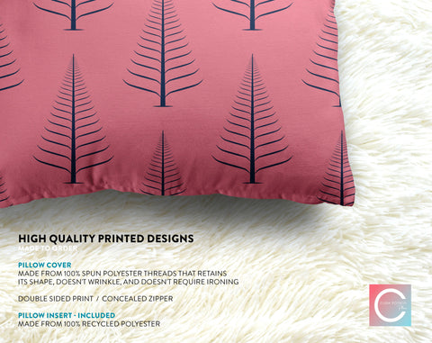 Gentle Winter Christmas Trees Navy on Carnation Pink Pillow Throw - Cush Potato Pillows