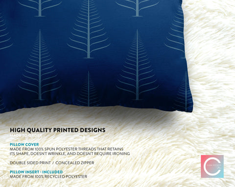 Gentle Winter Christmas Trees Oxford Blue Pillow Throw - Cush Potato Pillows