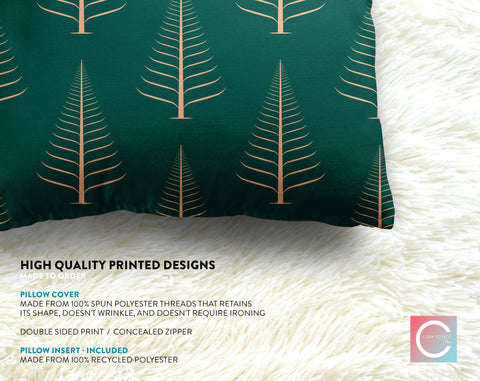 Gentle Winter Christmas Trees Oxford Green Pillow Throw - Cush Potato Pillows