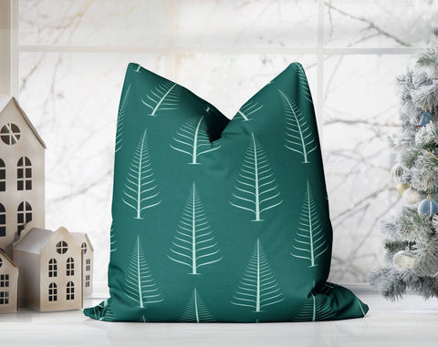 Gentle Winter Christmas Trees Oxford Mint Green Pillow Throw - Cush Potato Pillows