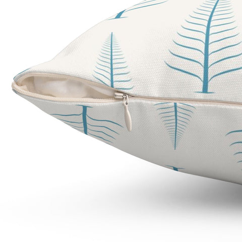 Gentle Winter Christmas Trees Pacific Blue Off-White Cream Pillow Throw - Cush Potato Pillows