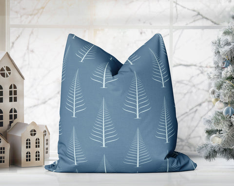 Gentle Winter Christmas Trees Pacific Blue Pillow Throw - Cush Potato Pillows