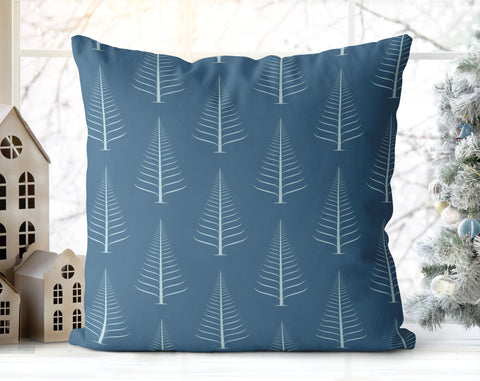 Gentle Winter Christmas Trees Pacific Blue Pillow Throw - Cush Potato Pillows