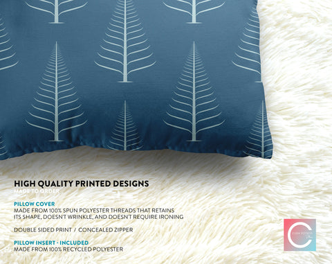 Gentle Winter Christmas Trees Pacific Blue Pillow Throw - Cush Potato Pillows