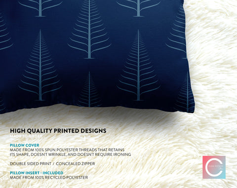 Gentle Winter Christmas Trees Royal Blue Pillow Throw - Cush Potato Pillows