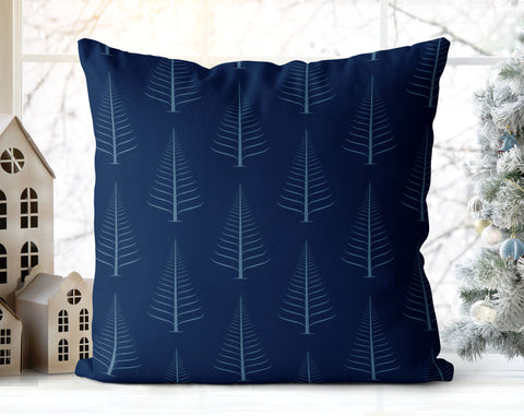 Gentle Winter Christmas Trees Royal Blue Pillow Throw - Cush Potato Pillows