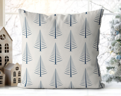 Gentle Winter Christmas Trees Royal Navy Blue Off-White Cream Pillow Throw - Cush Potato Pillows