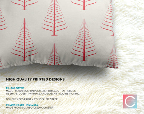 Gentle Winter Christmas Trees Scarlet Red Off-White Cream Pillow Throw - Cush Potato Pillows