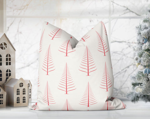 Gentle Winter Christmas Trees Scarlet Red Off-White Cream Pillow Throw - Cush Potato Pillows