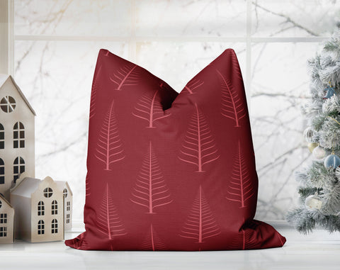Gentle Winter Christmas Trees Scarlet Red Pillow Throw - Cush Potato Pillows