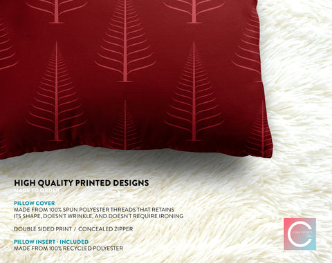 Gentle Winter Christmas Trees Scarlet Red Pillow Throw - Cush Potato Pillows