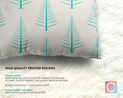 Gentle Winter Christmas Trees Tiffany Blue Off-White Cream Pillow Throw - Cush Potato Pillows