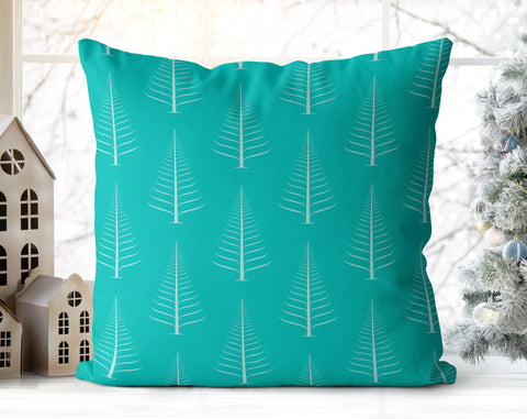 Gentle Winter Christmas Trees Tiffany Blue Pillow Throw - Cush Potato Pillows