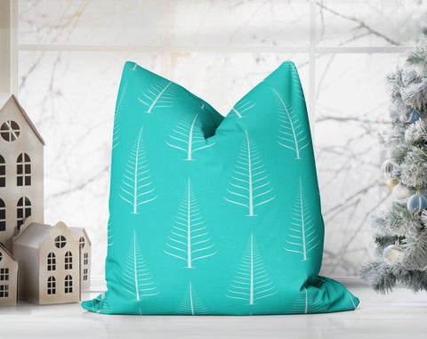 Gentle Winter Christmas Trees Tiffany Blue Pillow Throw - Cush Potato Pillows
