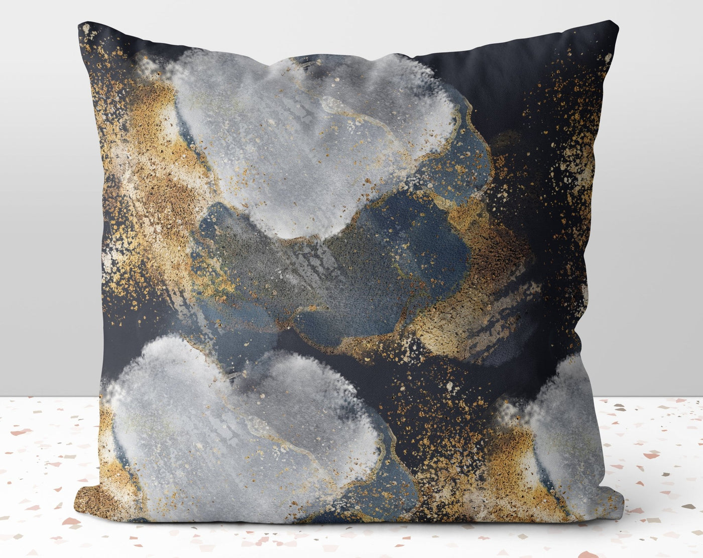 Glam + Chic Dark Gray with Gold Printed Accents Pillow Throw Cover with Insert - Cush Potato Pillows