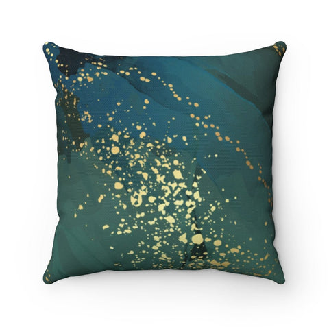 Glam Marble Emerald Green Square Pillow with Gold Printed Accents with Cover Throw with Insert - Cush Potato Pillows