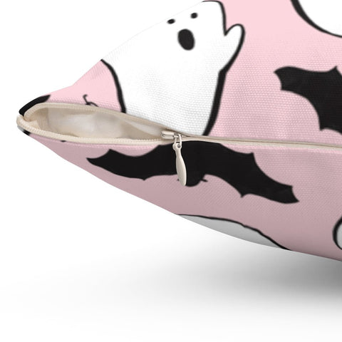 Halloween Boo Ghosts and Bats Pink Pillow Throw Cover with Insert - Cush Potato Pillows