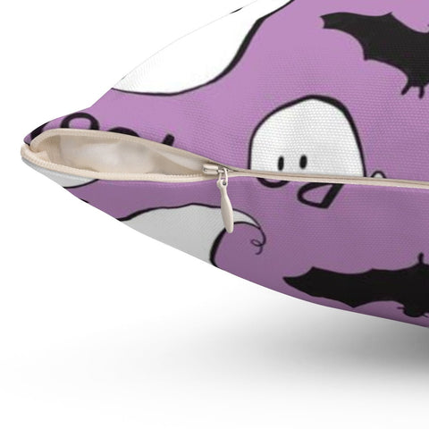 Halloween Boo Ghosts Bats Purple Pillow Throw Cover - Cush Potato Pillows