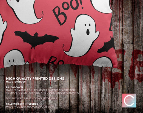 Halloween Boo Ghosts Bats Red Pillow Throw Cover - Cush Potato Pillows