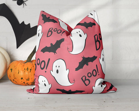 Halloween Boo Ghosts Bats Red Pillow Throw Cover - Cush Potato Pillows