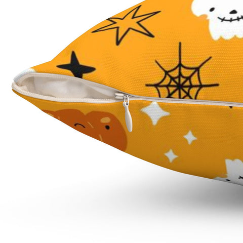 Halloween Cute Bats and Ghost Witches Orange Pillow Throw Cover - Cush Potato Pillows