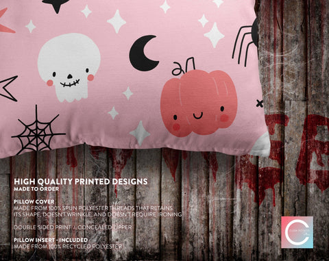 Halloween Cute Bats and Ghost Witches Pink Pillow Throw Cover - Cush Potato Pillows