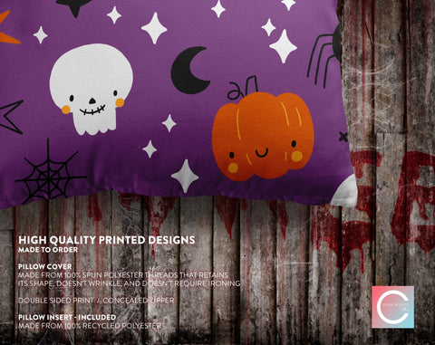 Halloween Cute Bats and Ghost Witches Purple Pillow Throw Cover - Cush Potato Pillows