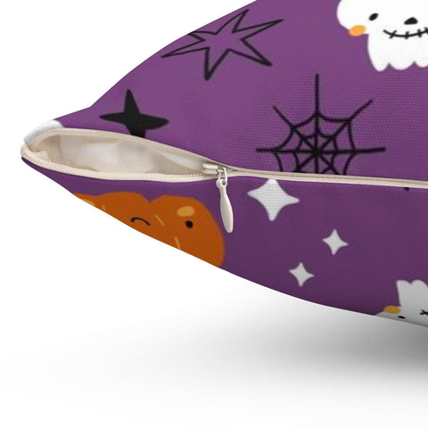 Halloween Cute Bats and Ghost Witches Purple Pillow Throw Cover - Cush Potato Pillows