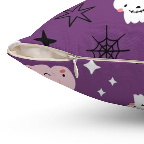 Halloween Cute Bats and Ghost Witches Purple Pillow Throw Cover - Cush Potato Pillows