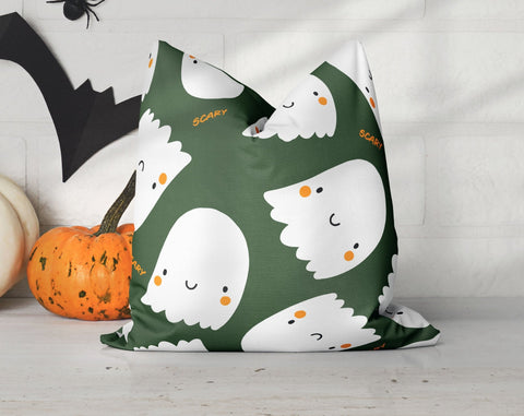 Halloween Cute Scary Ghosts Green Pillow Throw Cover - Cush Potato Pillows