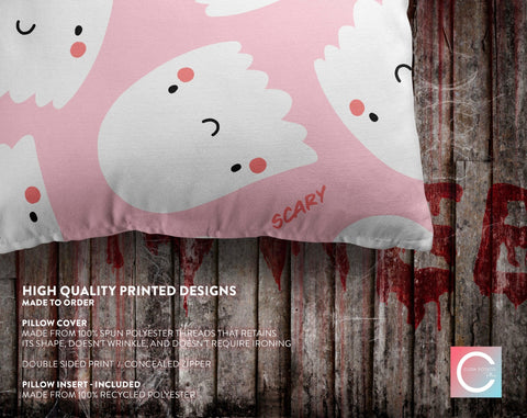 Halloween Cute Scary Ghosts Pink Pillow Throw Cover - Cush Potato Pillows