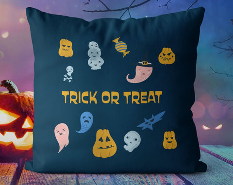 Halloween Ghosts and Jack O'lantern Blue Pillow Throw Cover with Insert - Cush Potato Pillows