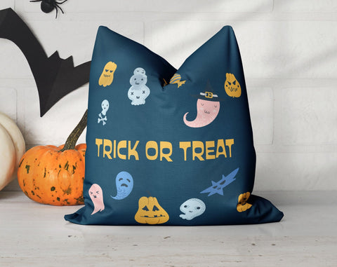 Halloween Ghosts and Jack O'lantern Blue Pillow Throw Cover with Insert - Cush Potato Pillows