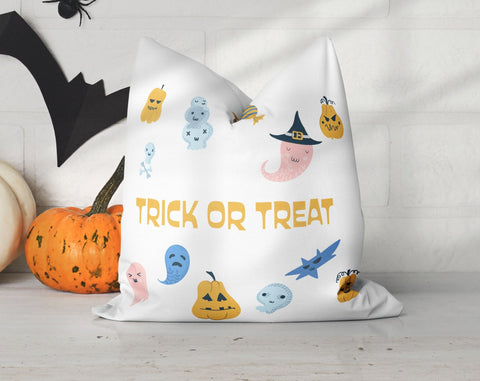 Halloween Ghosts and Jack O'lantern Trick or Treat Pillow Throw Cover with Insert - Cush Potato Pillows