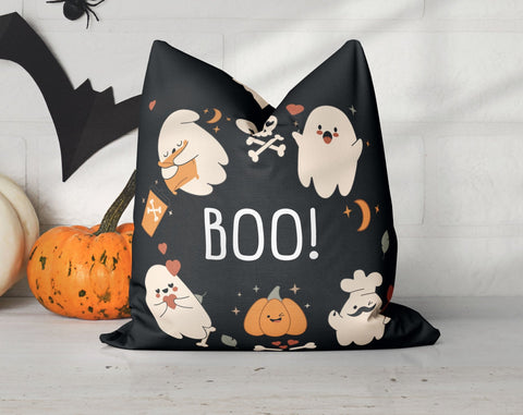 Halloween Ghosts Pumpkin Boo Dark Pillow Throw Cover with Insert - Cush Potato Pillows