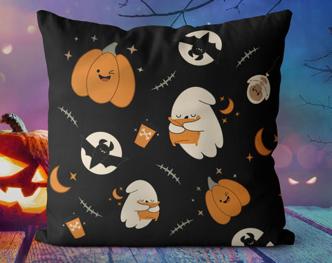 Halloween Jack O'lantern and Bats Dark Pillow Throw Cover with Insert - Cush Potato Pillows