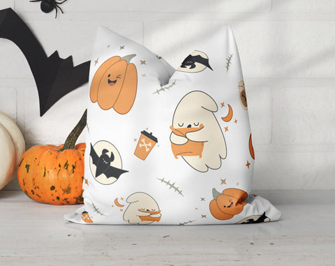 Halloween Jack O'lantern and Bats Pillow Throw Cover with Insert - Cush Potato Pillows