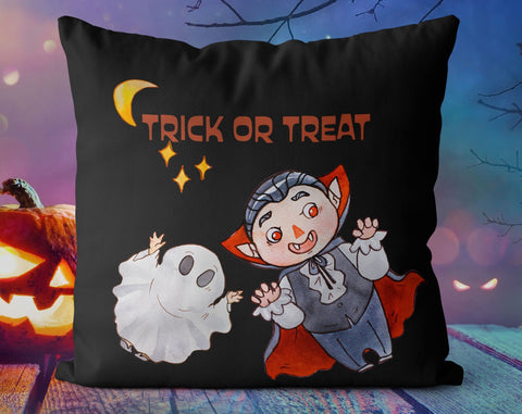 Halloween Vampire Ghost Trick or Treat Orange Red Square Pillow Cover Throw with Insert - Cush Potato Pillows