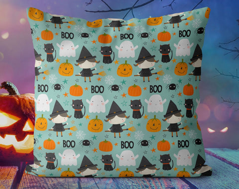 Halloween Witch and Frankenstein Green Pillow Throw Cover with Insert - Cush Potato Pillows
