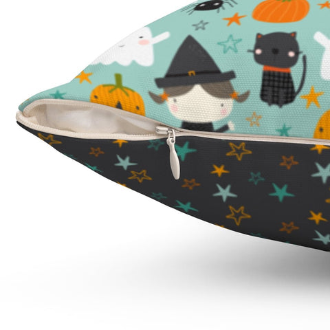 Halloween Witch and Frankenstein Green Pillow Throw Cover with Insert - Cush Potato Pillows